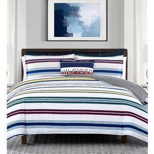 Tommy Hilfiger Mustique Stripe KING Duvet & Shams Set White / Blue Multi